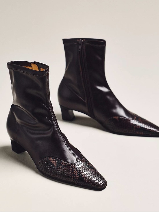 Anthropologie Shoes - ✨ Anthropologie Maeve Pointed Toe Snakeskin Cap-Toe Stretch Ankle Booties ✨